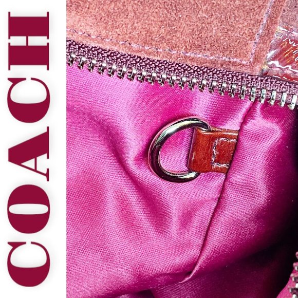 Vintage Coach Hampton Pink Houndstooth Satchel With Red Suede & Leather Trim - Picture 6 of 13